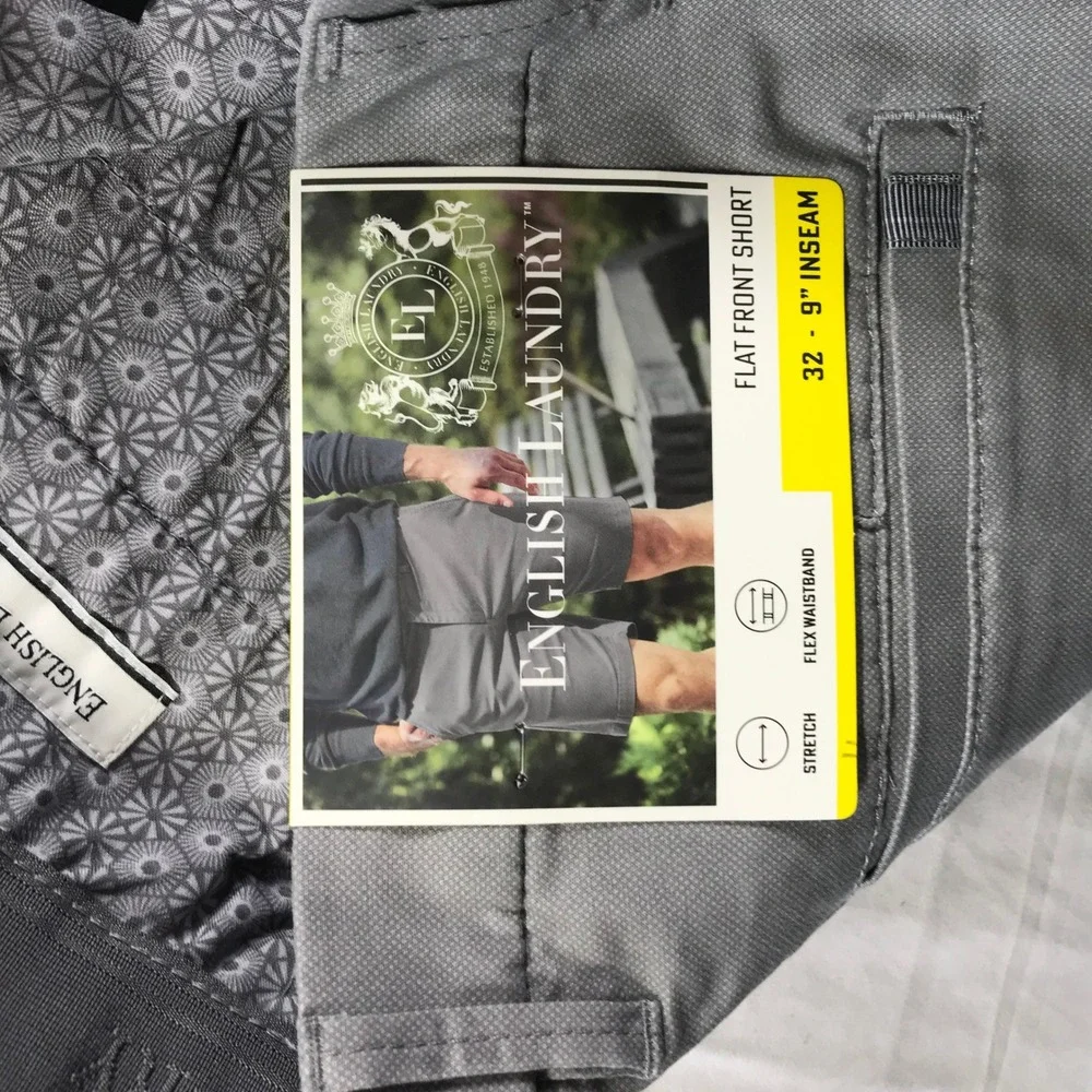 English Laundry Mens Grey Flat Front Stretch Chino Shorts Size 32 9 Inseam NEW